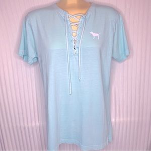 Victoria's Secret PINK Short Sleeve Lace Up Shirt Sz XS